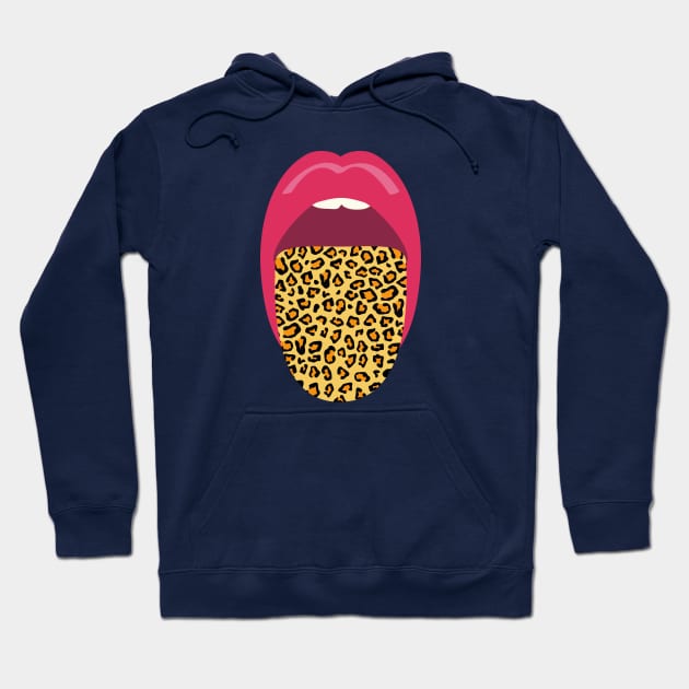 Red Lips Leopard Tongue Hoodie by Leopards